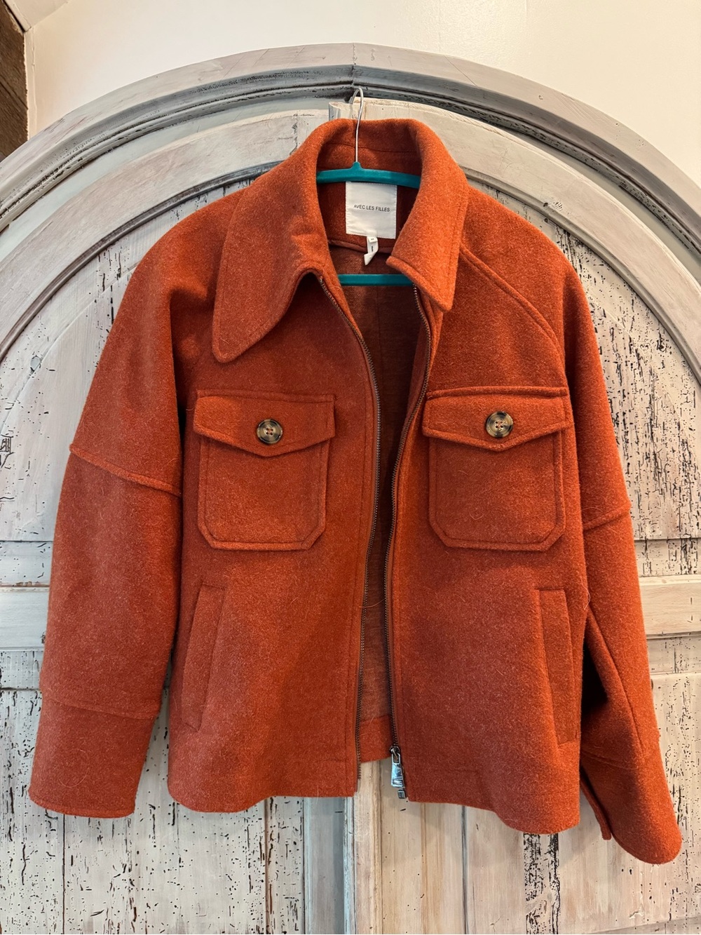 Avec Les Filles Rust Orange Wool-Blend Shirt Jacket